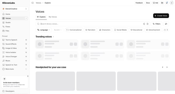 Voice Library | ElevenLabs screen