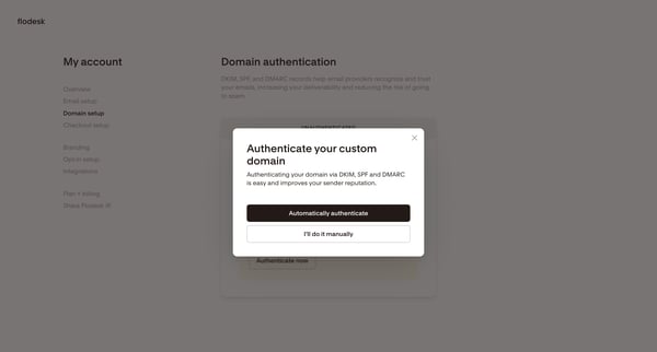 Domain authentication | Flodesk screen