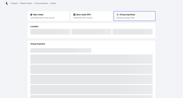 Create virtual machines – Dashboard - Latitude.sh screen