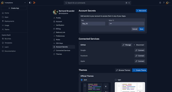 Account - Replit screen