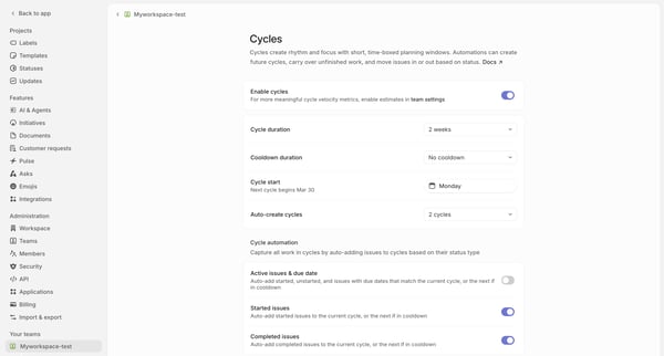 Myworkspace-test › Cycles screen
