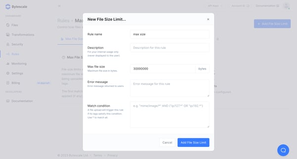 Rules | Bytescale screen