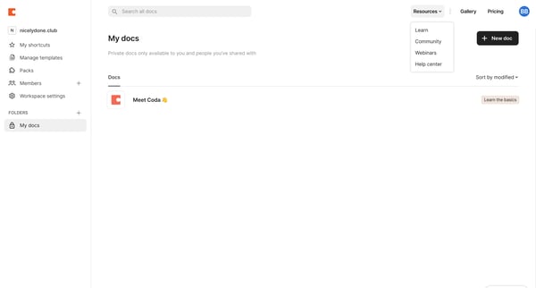 Coda | Docs screen