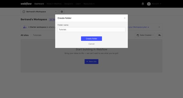 Bertrands Workspace Sites - Webflow screen