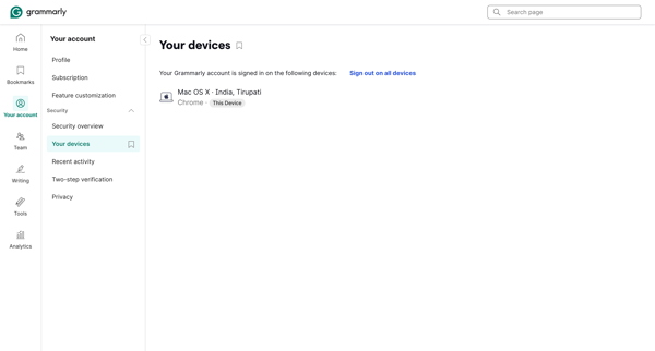 Account | Grammarly screen