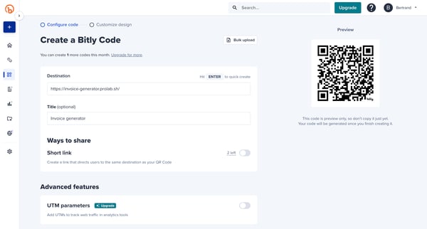 Bitly | QR Codes screen