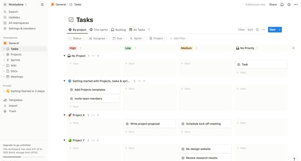 Tasks | By project screen