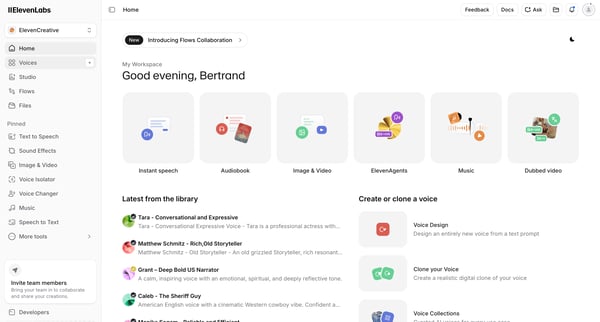 Voice Library | ElevenLabs screen