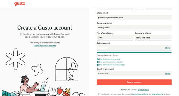 Gusto | Online HR Services Payroll, Benefits and everything else screen