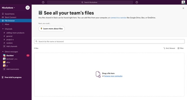 Slack | File browser Nicelydone 1 new item from Slack