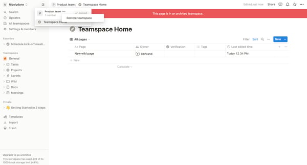 Teamspace Home | All pages screen
