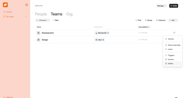Teams · Qatalog screen