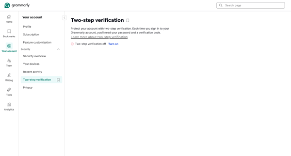 Account | Grammarly screen