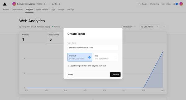 Analytics – Dashboard – Vercel screen
