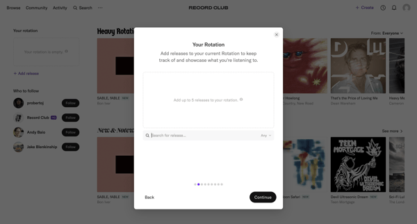 Record Club screen