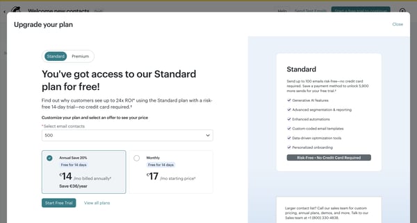 Plans | Mailchimp screen