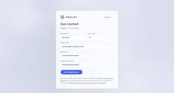 Sign Up | Get Started  Mercury screen