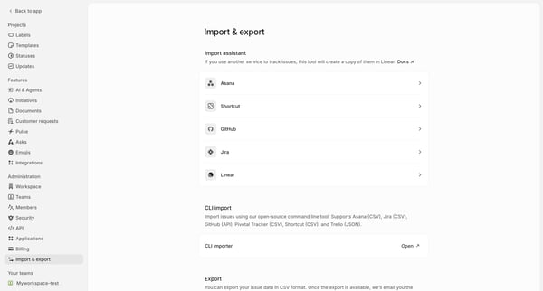 Import & export screen