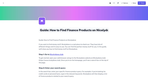 Guide How to Find Finance Products on Nicelydone | Scribe from Scribe