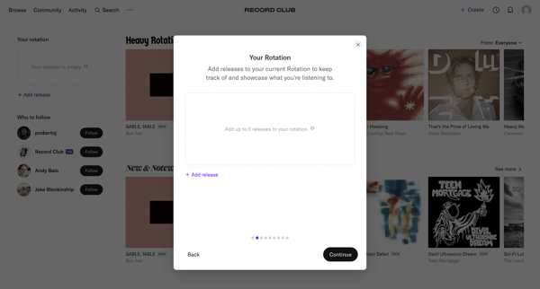 Record Club screen