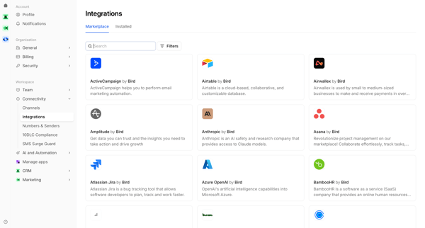 Integrations | Bird screen