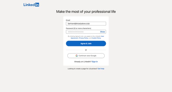 Sign Up | LinkedIn screen