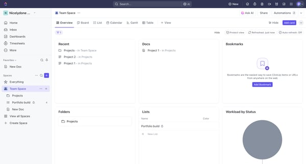 All Folders | Nicelydone Workspace 01 Overview screen
