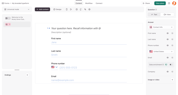 Typeform - Create screen