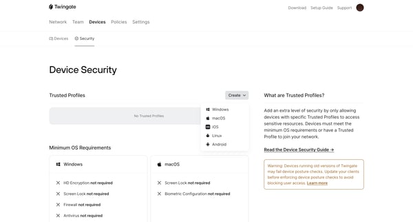 Device Security | Twingate Admin screen