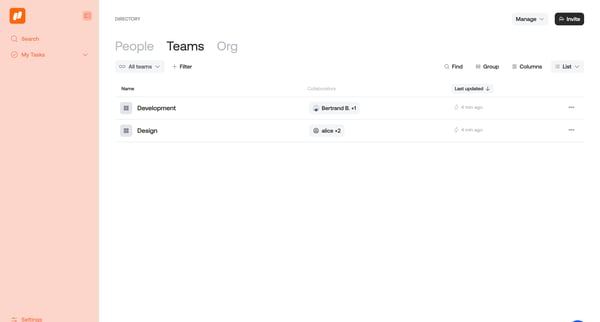 Teams · Qatalog screen