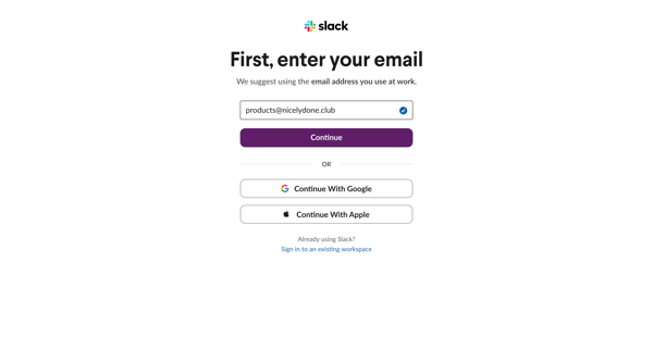Login | Slack screen