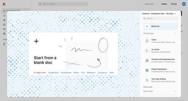 Coda | Docs screen