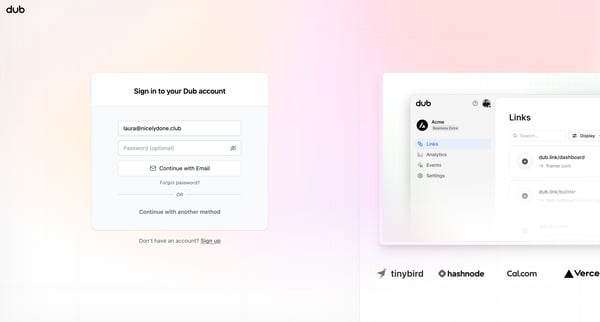 Sign in to Dub.co | Dub.co screen