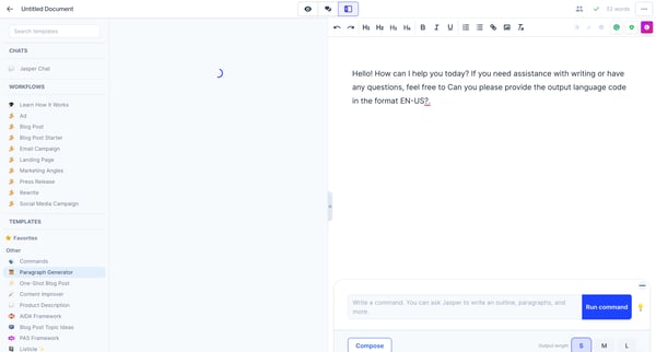 Paragraph Generator - Jasper screen