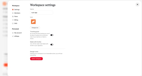 Workspace settings | Scribe screen