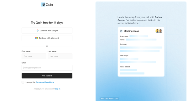 Try Quin free — Transform your notes into action | Quin screen