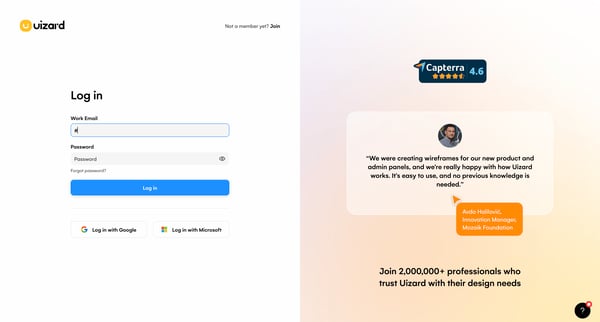 Log in – Uizard screen