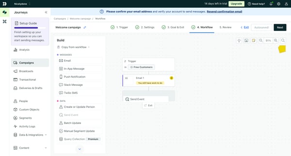 Workflow | Welcome campaign Campaigns Customer.io from Customer.io