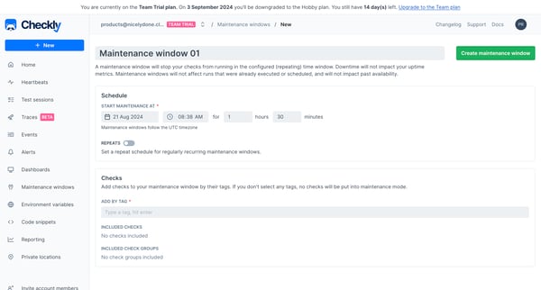 Maintenance windows | new screen
