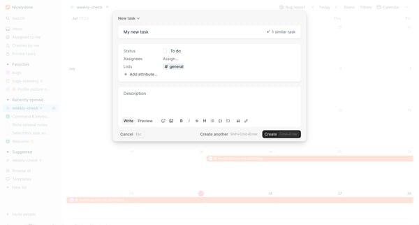 New Task - Height screen