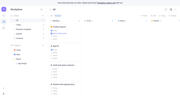 Nicelydone - Tasks screen
