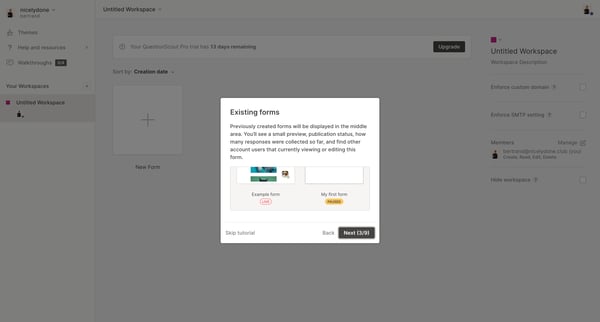 Workspaces - QuestionScout screen