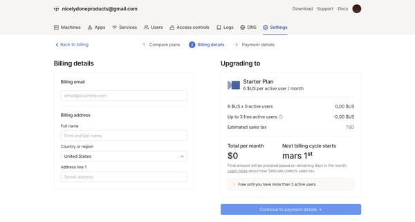Upgrade your plan - Tailscale screen