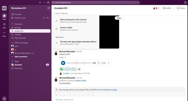 project-01 Channel - Nicelydone 01 - Slack screen