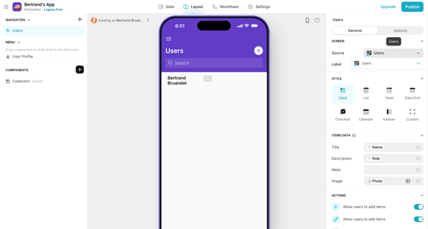 Bertrand's App · Glide screen