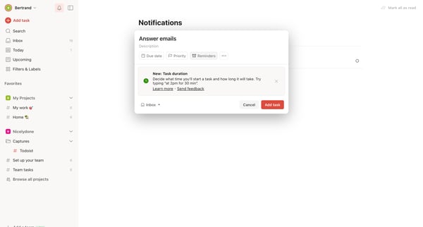 Notifications – Todoist screen