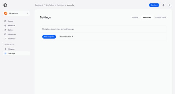 Webhooks | Nicelydone Polar screen