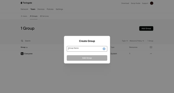 Groups | Twingate Admin screen