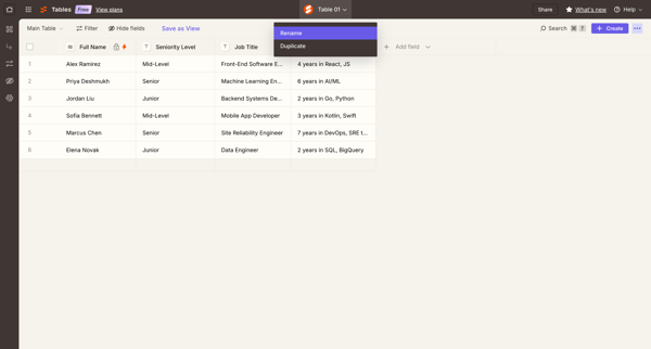 Table 01 | Zapier screen