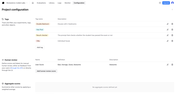 Configuration - Listen Labs - Braintrust screen